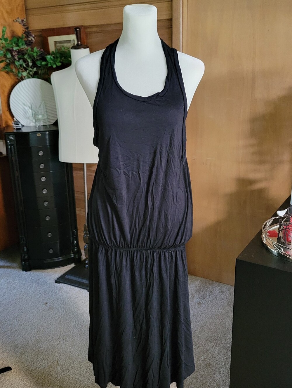 GAP Black Sleeveless Halter Dress - Classic Everyday Midi - L